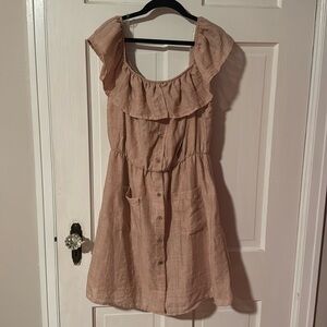 Peach Love California Peach Button Up Off the Shoulder Large Mini Dress